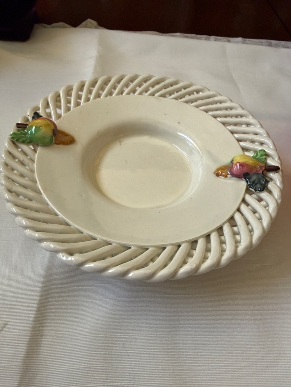 Ceramic Round Serving Plate Cream with Hand-Painted Fruit accent made in Spain
